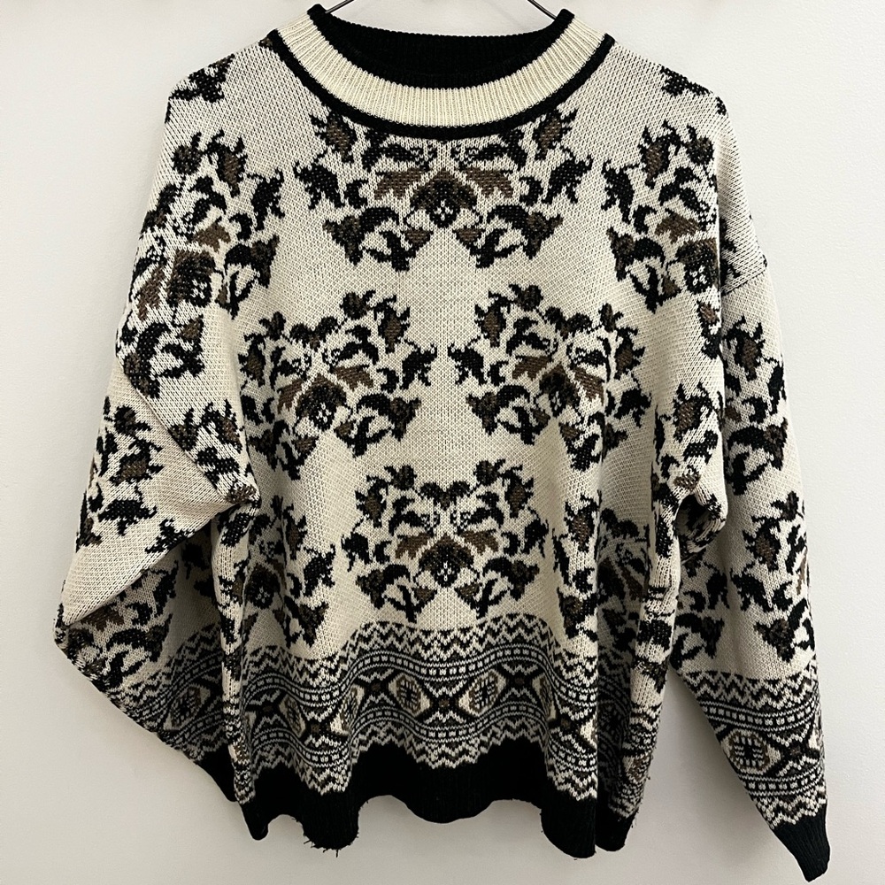 Vintage BayClub Korean Patterned Cream Wool Blend Grandpa Sweater Size L